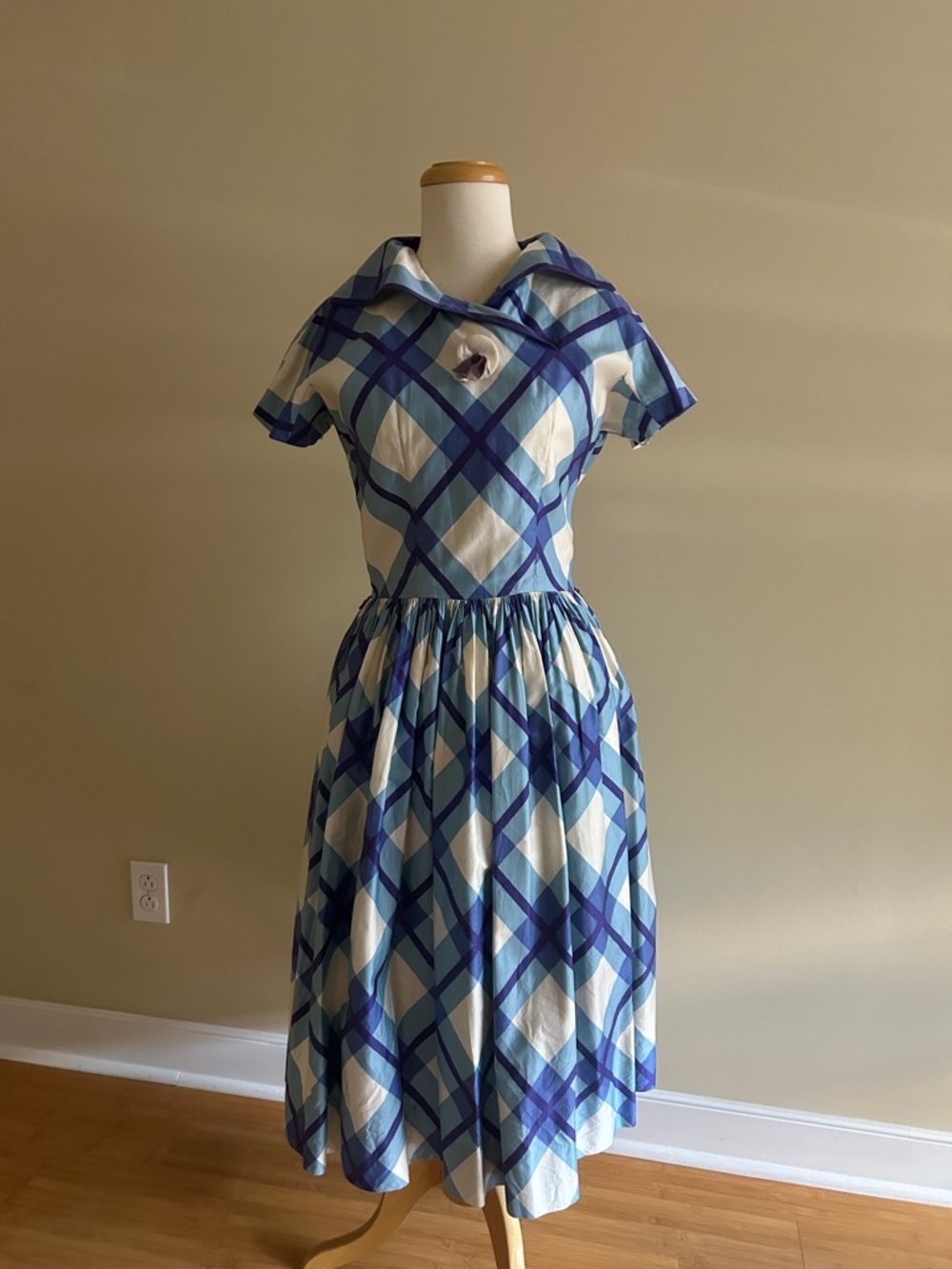 Vintage 1950s Dress - Early 1960s Blue Plaid petticoat